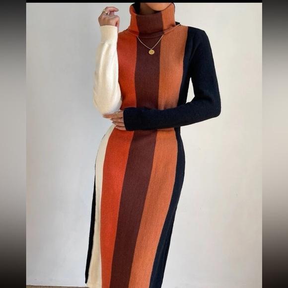 NWOT Privé Color Block Turtleneck Sweater Dress - Picture 4 of 5